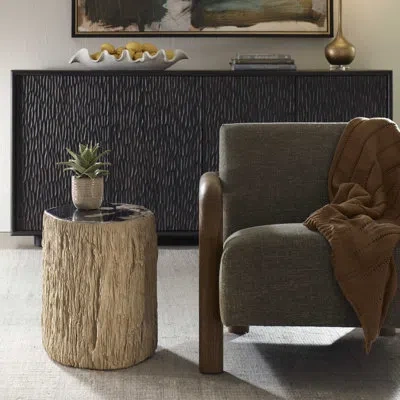 Uttermost Arco Petrified Wood Top Accent Table In Black;beige Wood