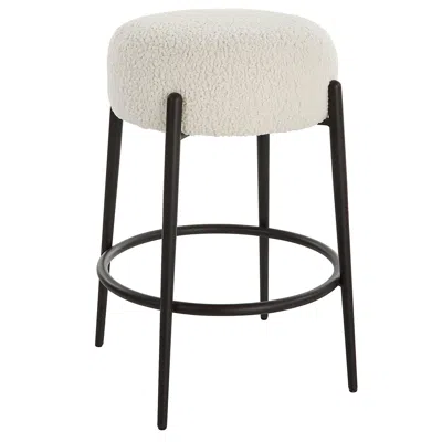 Uttermost Arles 26" White Faux Shearling Counter Stool