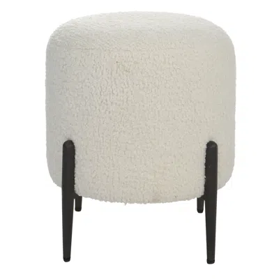 Uttermost Arles White Faux Shearling Round Ottoman