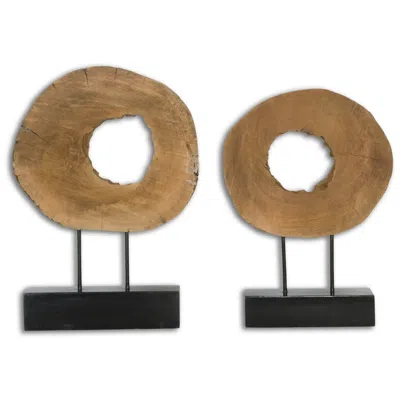 Uttermost Ashlea 2-piece Mango Wood Log Sculpture Set In Brown