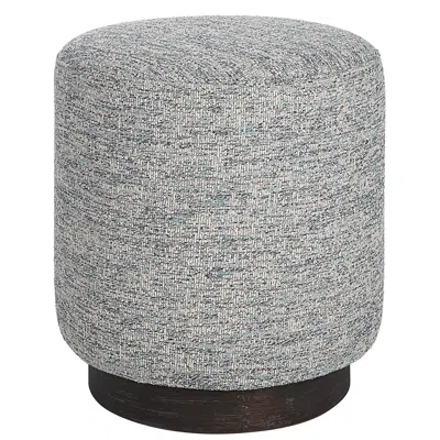 Uttermost Avila Blue And White Tweed Fabric Round Ottoman
