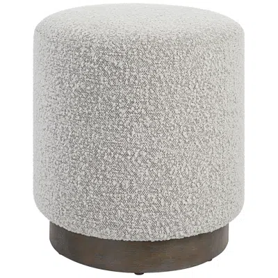 Uttermost Avila Gray And White Fabric Ottoman With Wooden Base