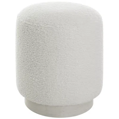 Uttermost Avila White Faux Shearling Fabric Round Ottoman