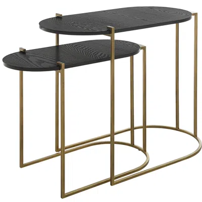 Uttermost Aztec Antique Brass Ebony Stained Nesting Tables Set Of 2