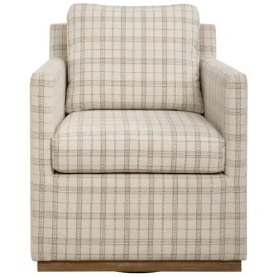 Uttermost Basie Plaid Linen Fabric Swivel Chair In Brown