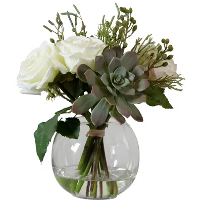 Uttermost Belmonte 13" High Faux Succulents And White Roses Bouquet