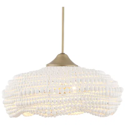 Uttermost Biddeford 24" Wide Gold Metal And White Wood Bead 5-light Pendant
