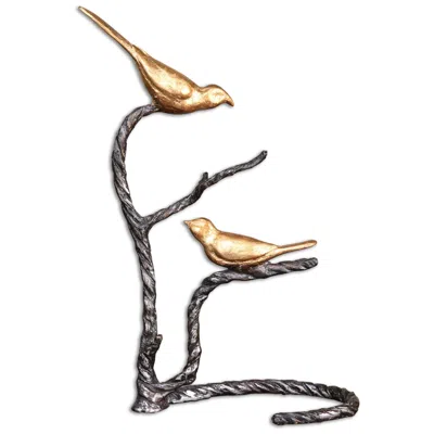 Uttermost Birds On A Limb 18"h Wrought Iron Gold Metal Sculpture