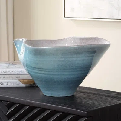 Uttermost Blue Crest Ceramic Bowl In Blue;white;gray