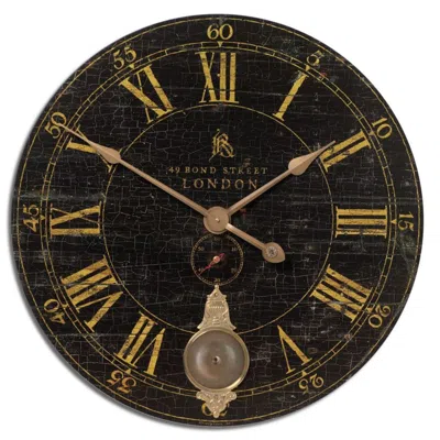 Uttermost Bond Street Black Pendulum 30" Wide Round Wall Clock
