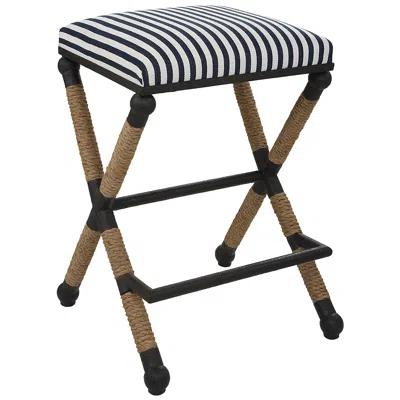 Uttermost Braddock 27.63-in H X 18.75-in W Navy And Cream Counter Stool