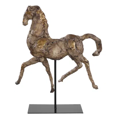 Uttermost Caballo Dorado 16 1/2"w Aged Silver W/ Gold Horse Sculpture