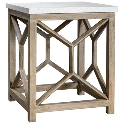Uttermost Catali 22"w Ivory Limestone Oatmeal Wood Square End Table