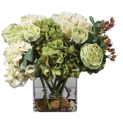 Uttermost Cecily Cream Hydrangea And Rose 15"w Faux Flowers In Vase