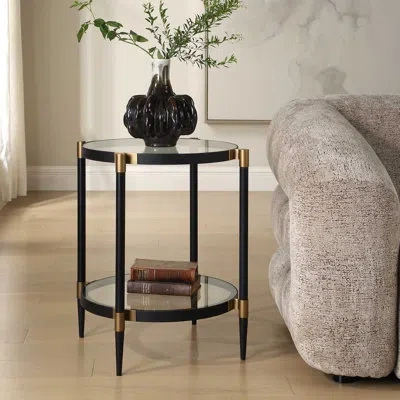 Uttermost Chadid Round Glass Side Table In Black