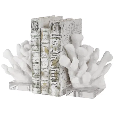 Uttermost Charbel 9" High White Coral And Crystal Bookends Set
