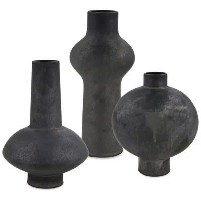 Uttermost Charcoal Bloom Distressed Black Outdoor Vases Set Of 3