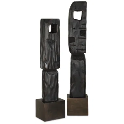 Uttermost Cipher Totems Aged Black And Brown 2-piece Wood Sculptures