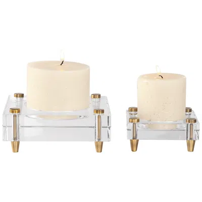 Uttermost Claire Brass And Crystal Pillar Candle Holder Set Of 2