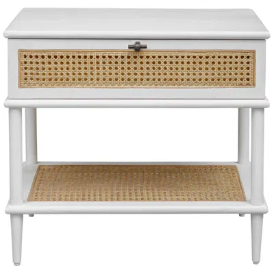 Uttermost Coast White And Rattan Cane Side Table