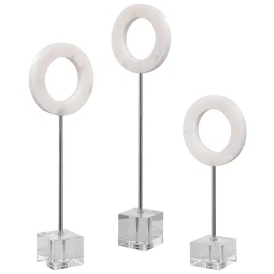 Uttermost Coin Toss White Marble Ring Sculptures Set Of 3
