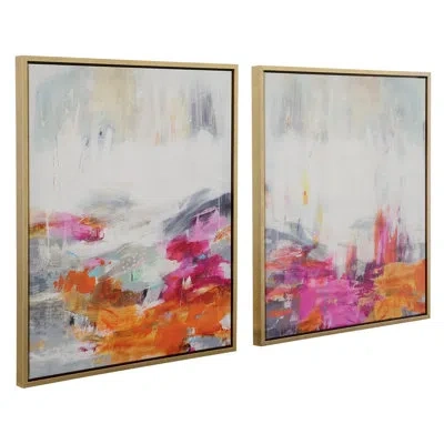 Uttermost Color Theory Framed On Canvas 2 Pieces Print In Orange,charcoal,white
