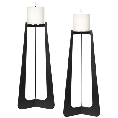Uttermost Columnar Matte Black 2-piece Candleholders