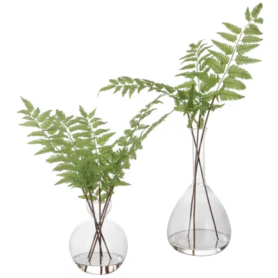 Uttermost Country Green Ferns 21"h Faux Plants In Glass Vases Set Of 2