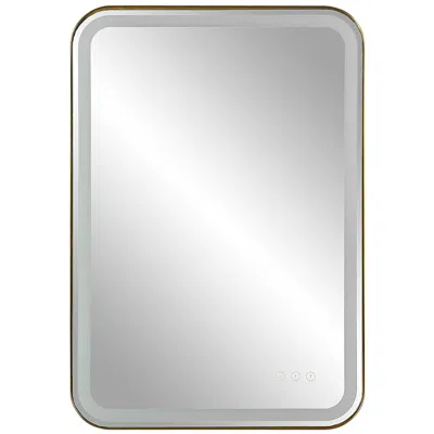 Uttermost Crofton Brass 22.3" X 32.3" Lighted Led Vanity Mirror In Gray