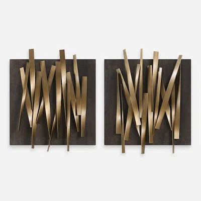Uttermost Crosshatch Metal Wall Decor Set In Brown;gold