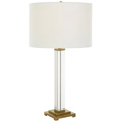 Uttermost Crystal Column 28" High Antique Brass Plated Table Lamp