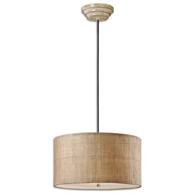 Uttermost Dafina 22" Wide 3-light Burlap Drum Pendant Light