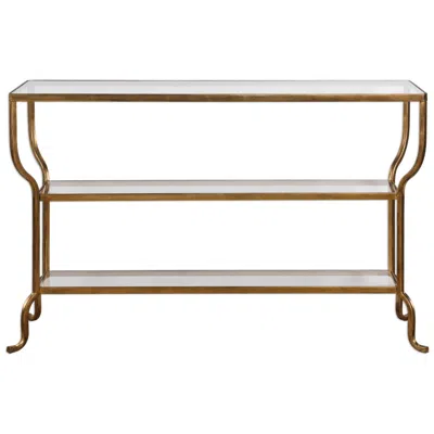 Uttermost Deline 54 1/4" Wide Antiqued Gold 2-shelf Console Table