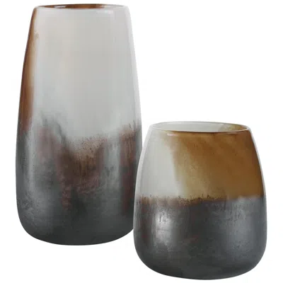 Uttermost Desert Wind 12"h Light Sand Dark Bronze Glass Vases Set Of 2