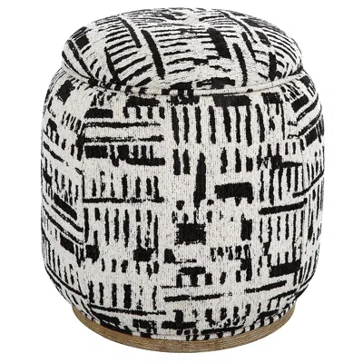 Uttermost Dialogue Black And Off-white Fabric Ottoman