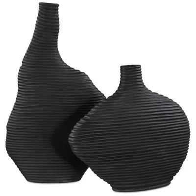 Uttermost Duostacked 2-piece Black Ceramic Vase Set