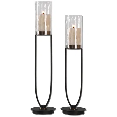 Uttermost Durga Matte Black Candle Holders - Set Of 2