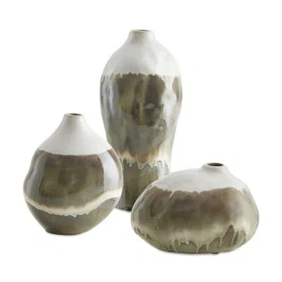 Uttermost Earthflow Glazed Outdoor Vases Set/3 In Brown;white;green