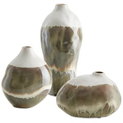 Uttermost Earthflow Indoor-outdoor 3-piece Earthenware Vases In Green