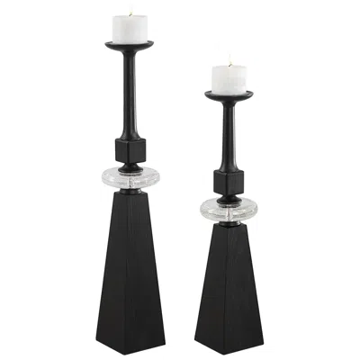 Uttermost Ebon Glow Black Finish Floor Standing Candleholders Set Of 2