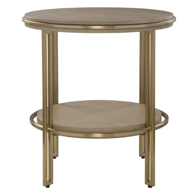 Uttermost Elise 22" Wide Brass And Light Oak Finish Round Side Table