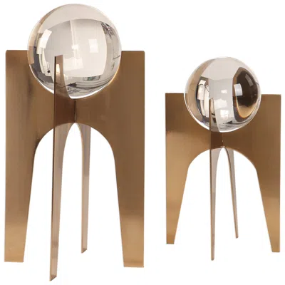 Uttermost Ellianna 15 3/4" Crystal Sphere Modern Sculptures Set Of 2 In Gold