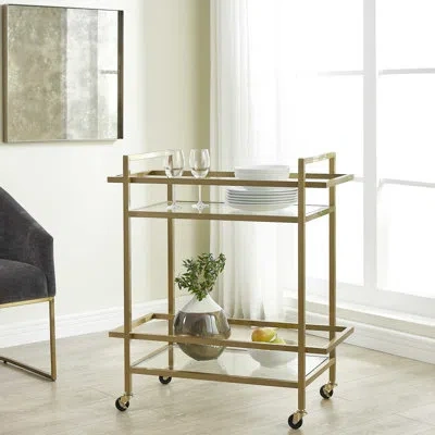 Uttermost Erena Brass Bar Cart In Clear