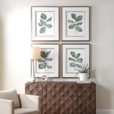 Uttermost Fiddle Head Leaf Botanical Prints Set/4 In White;green;gold