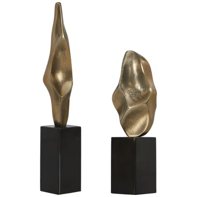 Uttermost Fluid Geometry Set Of 2 Sculptures In Gold