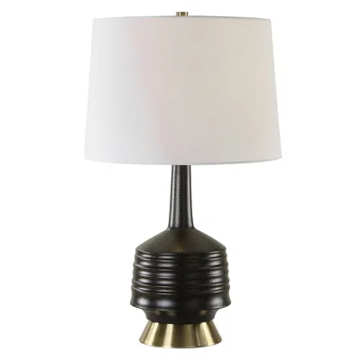 Uttermost Foster Textured Black Glaze Ceramic Table Lamp