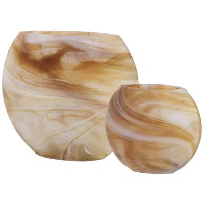 Uttermost Fusion 10"w Swirled Caramel Ivory Tan Glass Vases Set Of 2