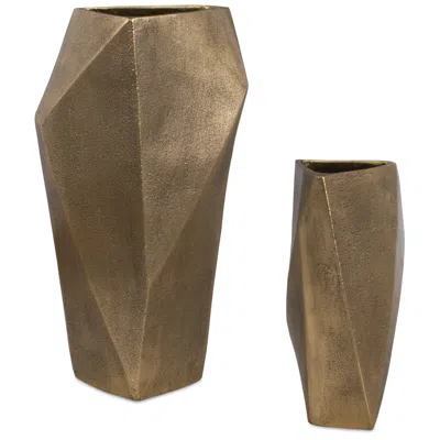 Uttermost Geoform Brass Aluminum Outdoor Vases Set Of 2 In Brown