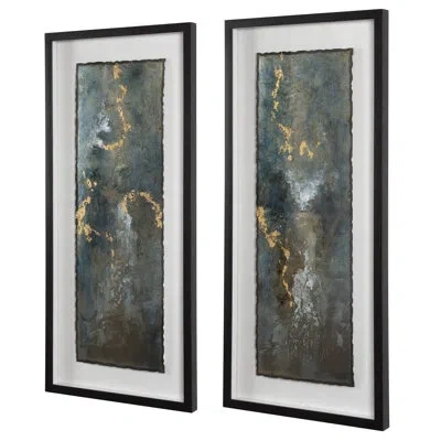 Uttermost Glimmering Agate - 2 Piece Picture Frame Painting Set On Metal In Blue;white;gold