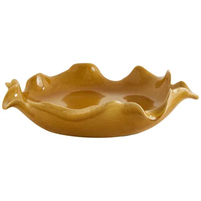 Uttermost Golden Crest Ruffle Indoor-outdoor Ceramic Bowl In Brown